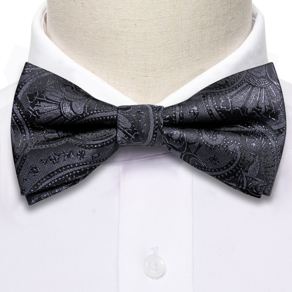 Black Paisley Silk Children Bow Tie Set - GentCrest - View 3