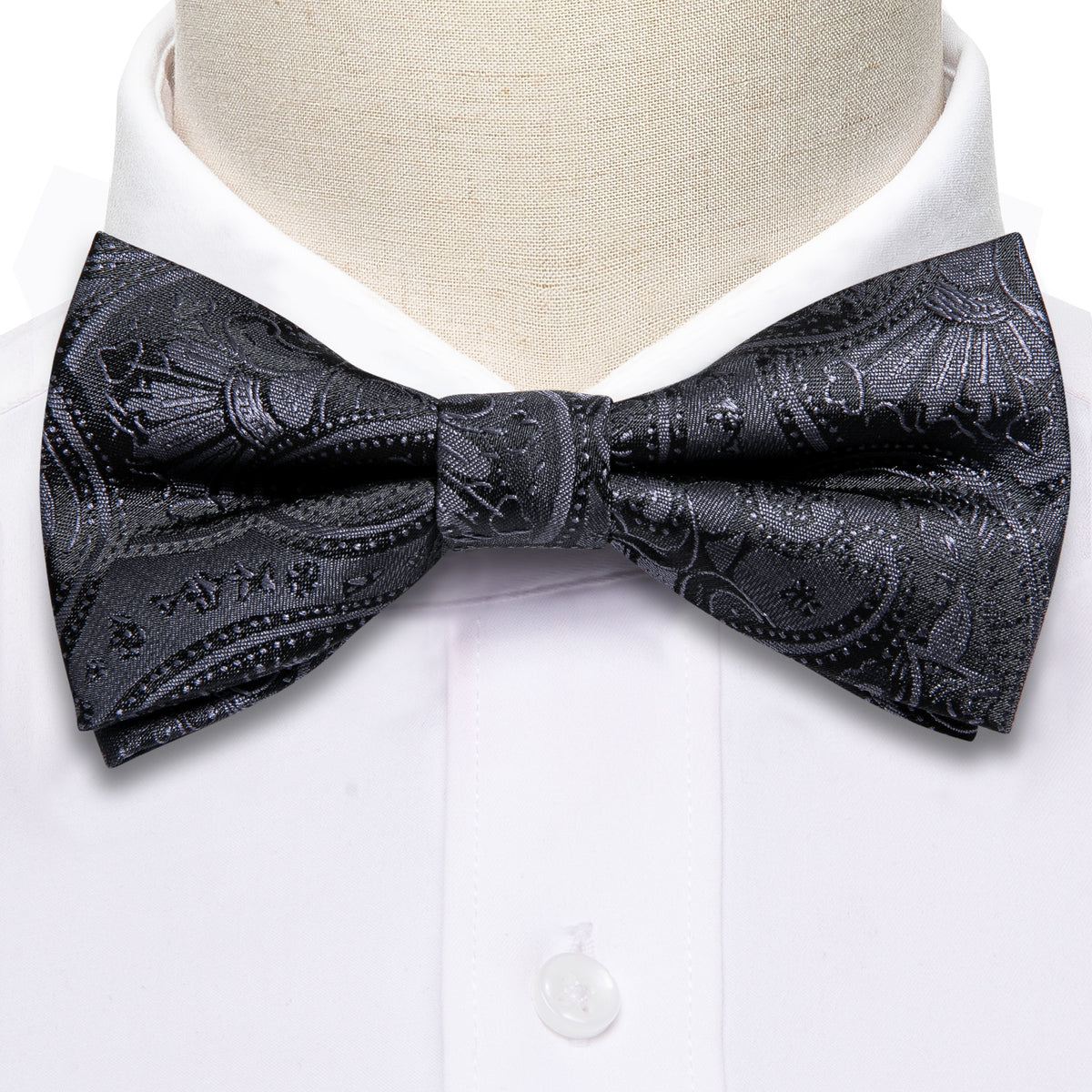 Black Paisley Silk Children Bow Tie Set - GentCrest - View 3