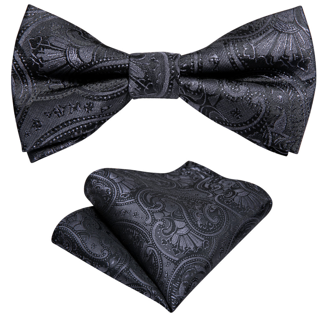 Black Paisley Silk Children Bow Tie Set - GentCrest - View 6