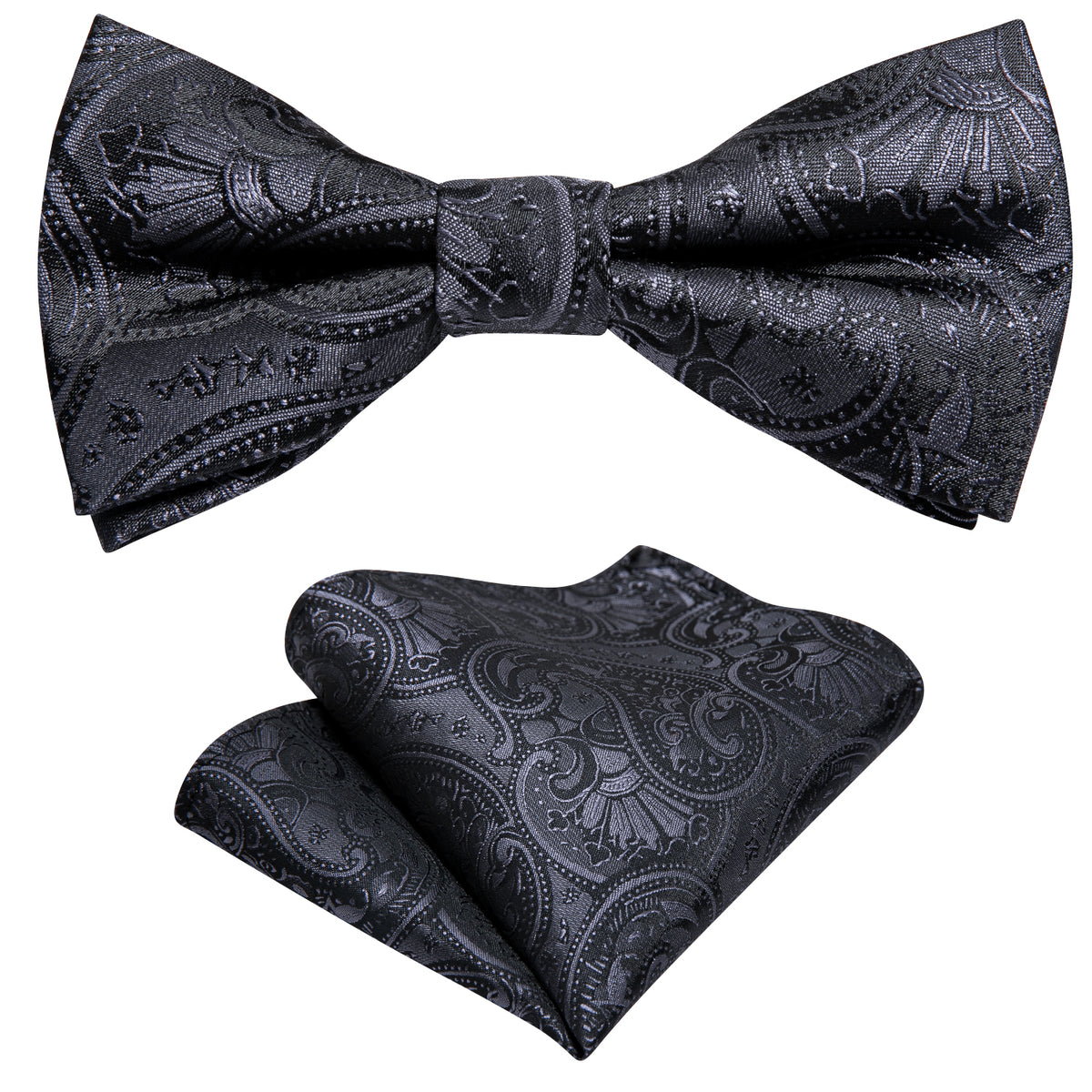 Black Paisley Silk Children Bow Tie Set - GentCrest - View 6