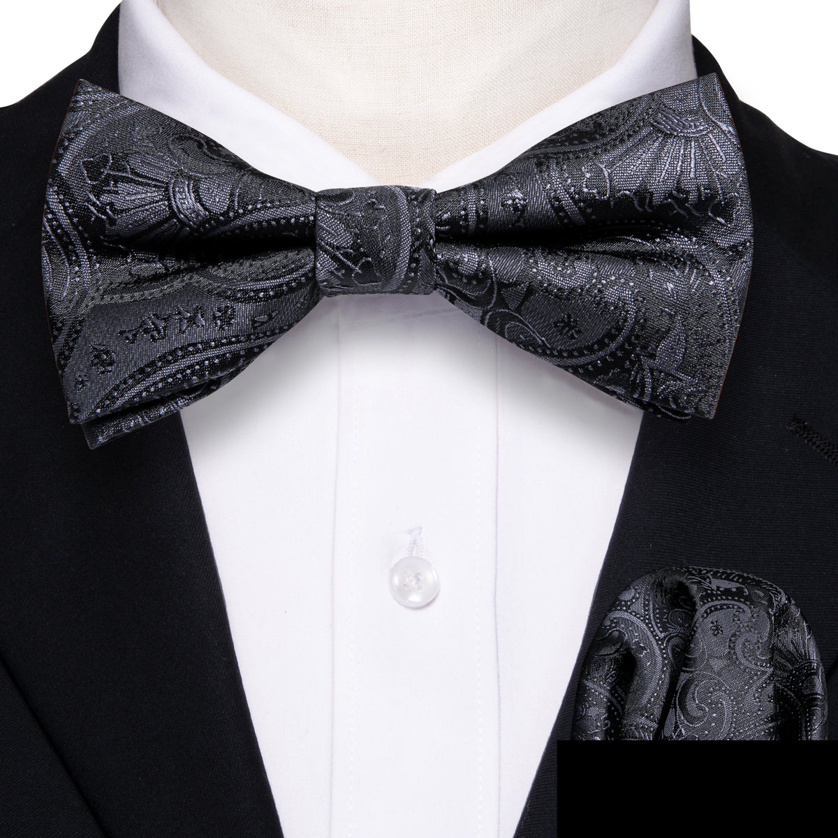 Black Paisley Silk Children Bow Tie Set - GentCrest - View 2