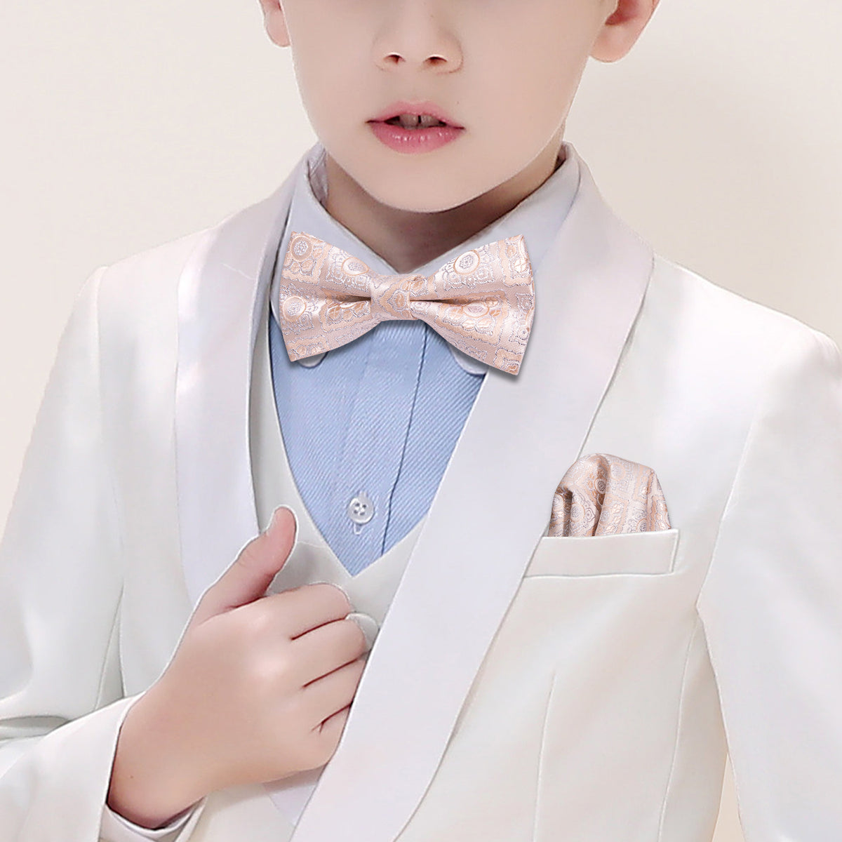 Pink Paisley Silk Children Bow Tie Set - GentCrest
