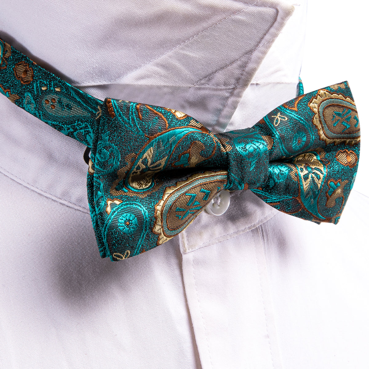 Teal Blue Paisley Silk Children Bow Tie Set - GentCrest - View 5
