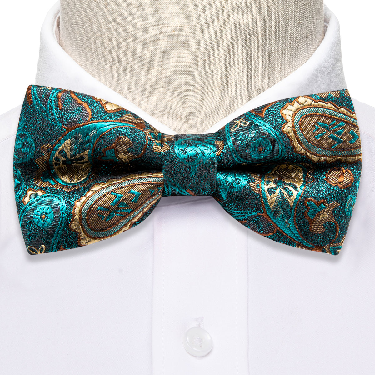 Teal Blue Paisley Silk Children Bow Tie Set - GentCrest - View 3