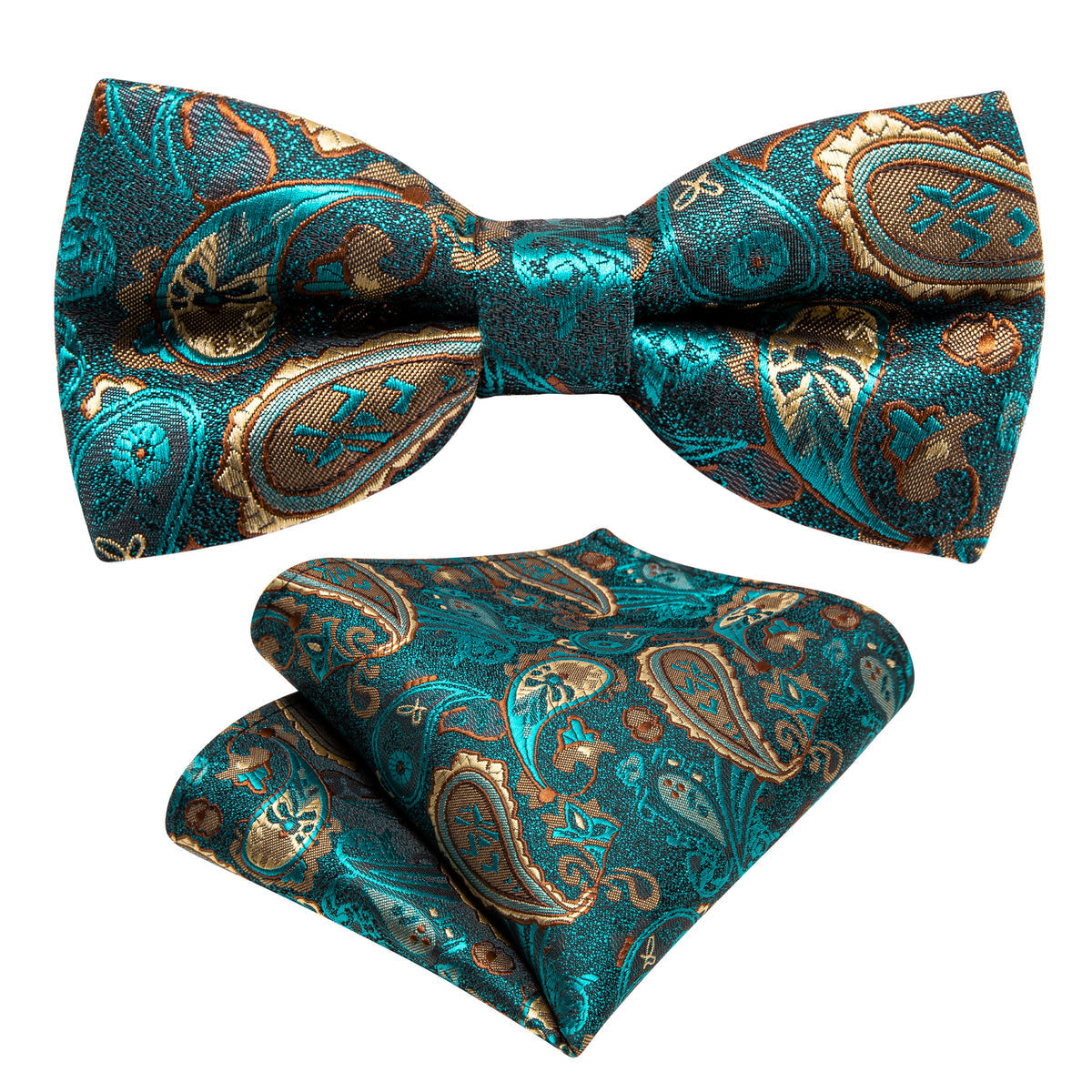 Teal Blue Paisley Silk Children Bow Tie Set - GentCrest - View 6