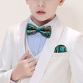 Teal Blue Paisley Silk Children Bow Tie Set - GentCrest