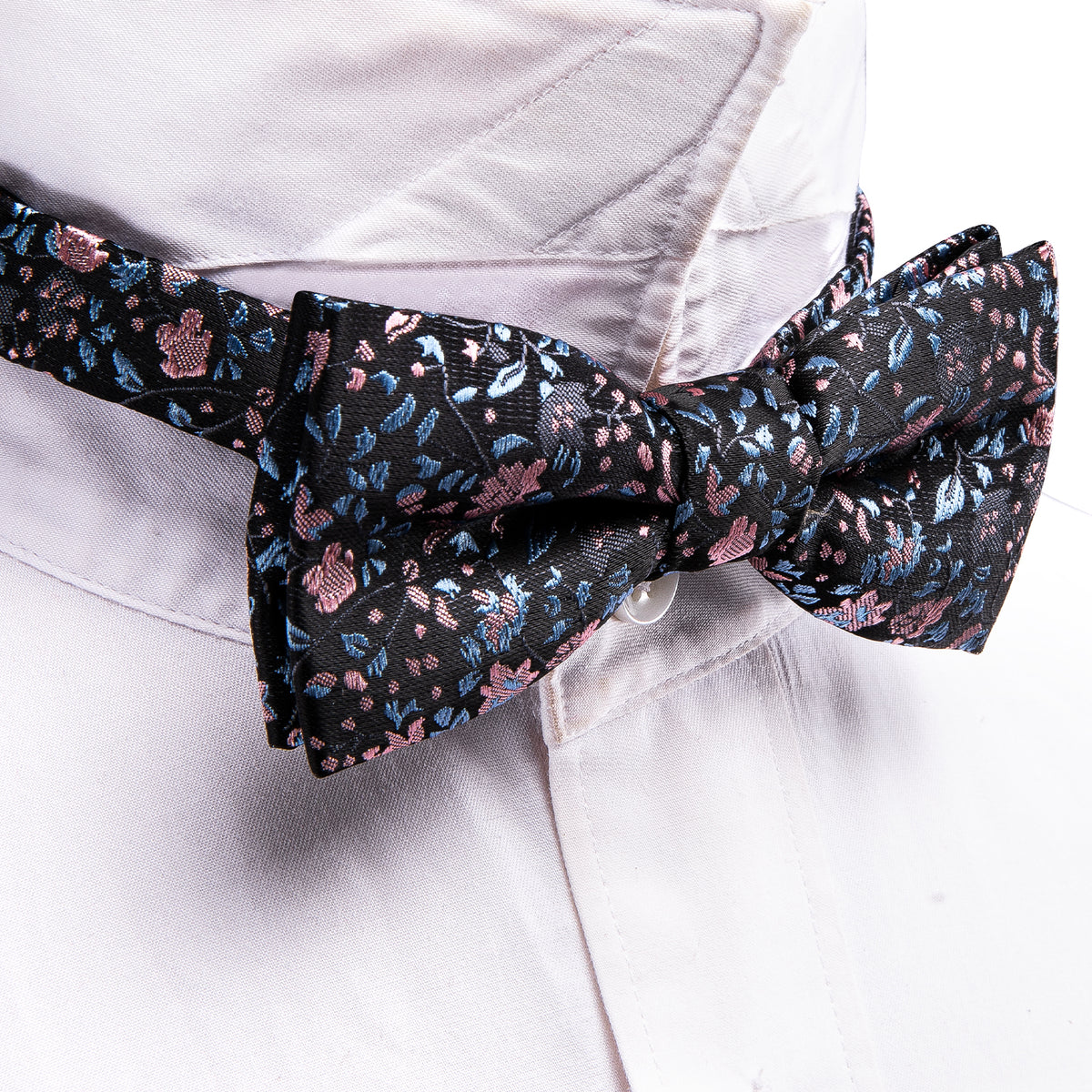 Black Pink Floral Silk Children Bow Tie Set - GentCrest - View 3