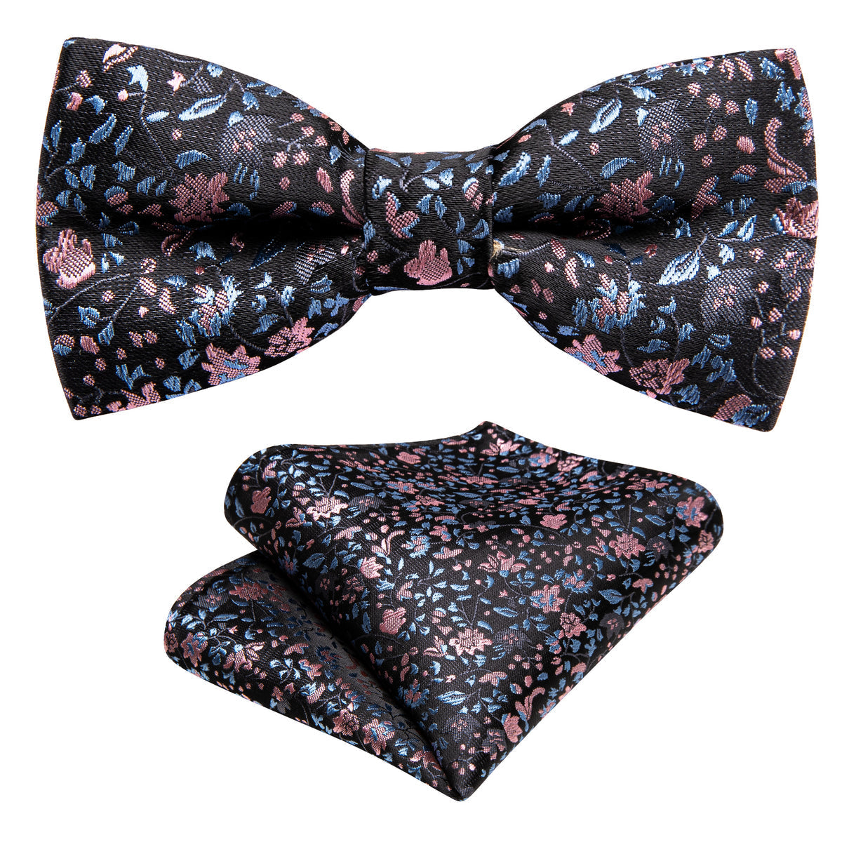 Black Pink Floral Silk Children Bow Tie Set - GentCrest - View 6