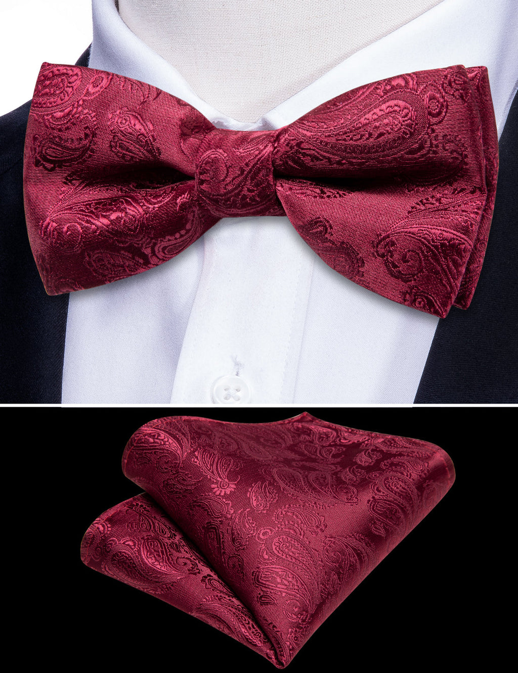 Red Paisley Silk Children Bow Tie Set - GentCrest - View 5