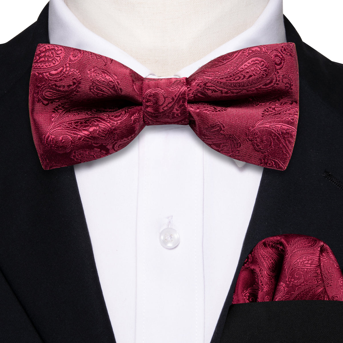 Red Paisley Silk Children Bow Tie Set - GentCrest - View 2