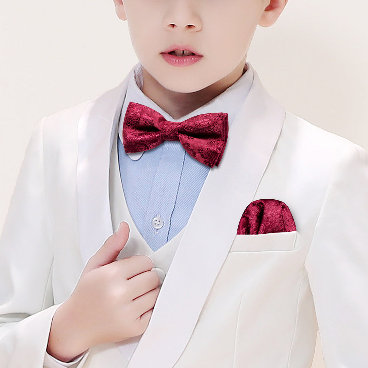 Red Paisley Silk Children Bow Tie Set - GentCrest