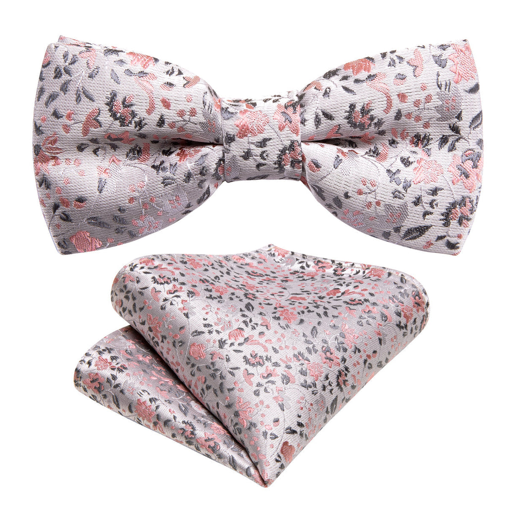 White Pink Floral Silk Children Bow Tie Set - GentCrest - View 6