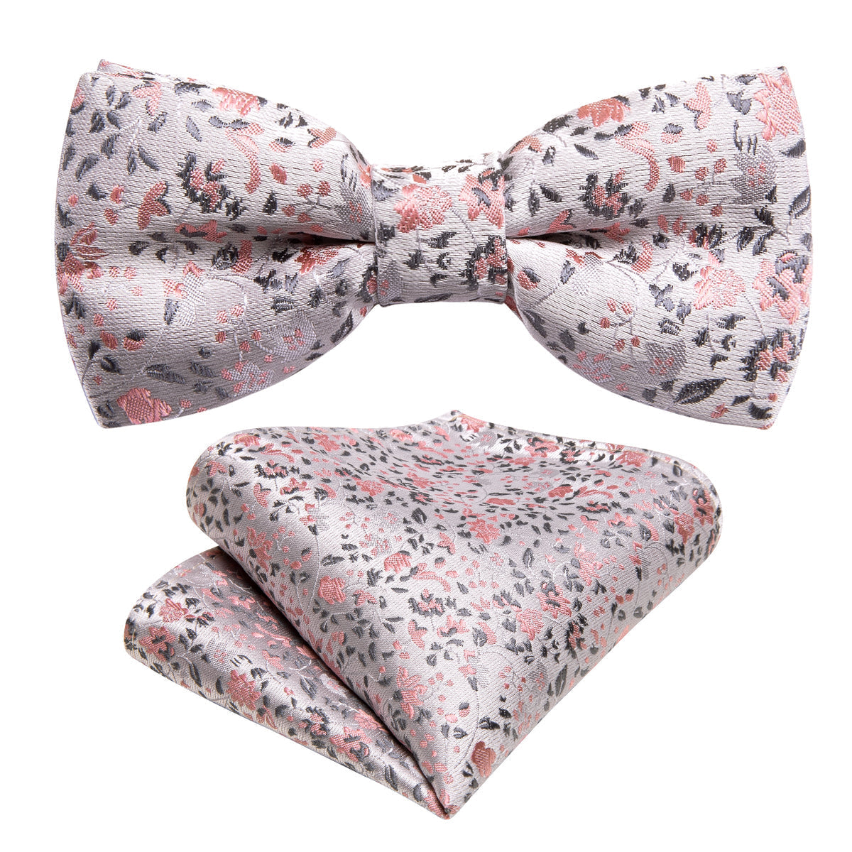 White Pink Floral Silk Children Bow Tie Set - GentCrest - View 6
