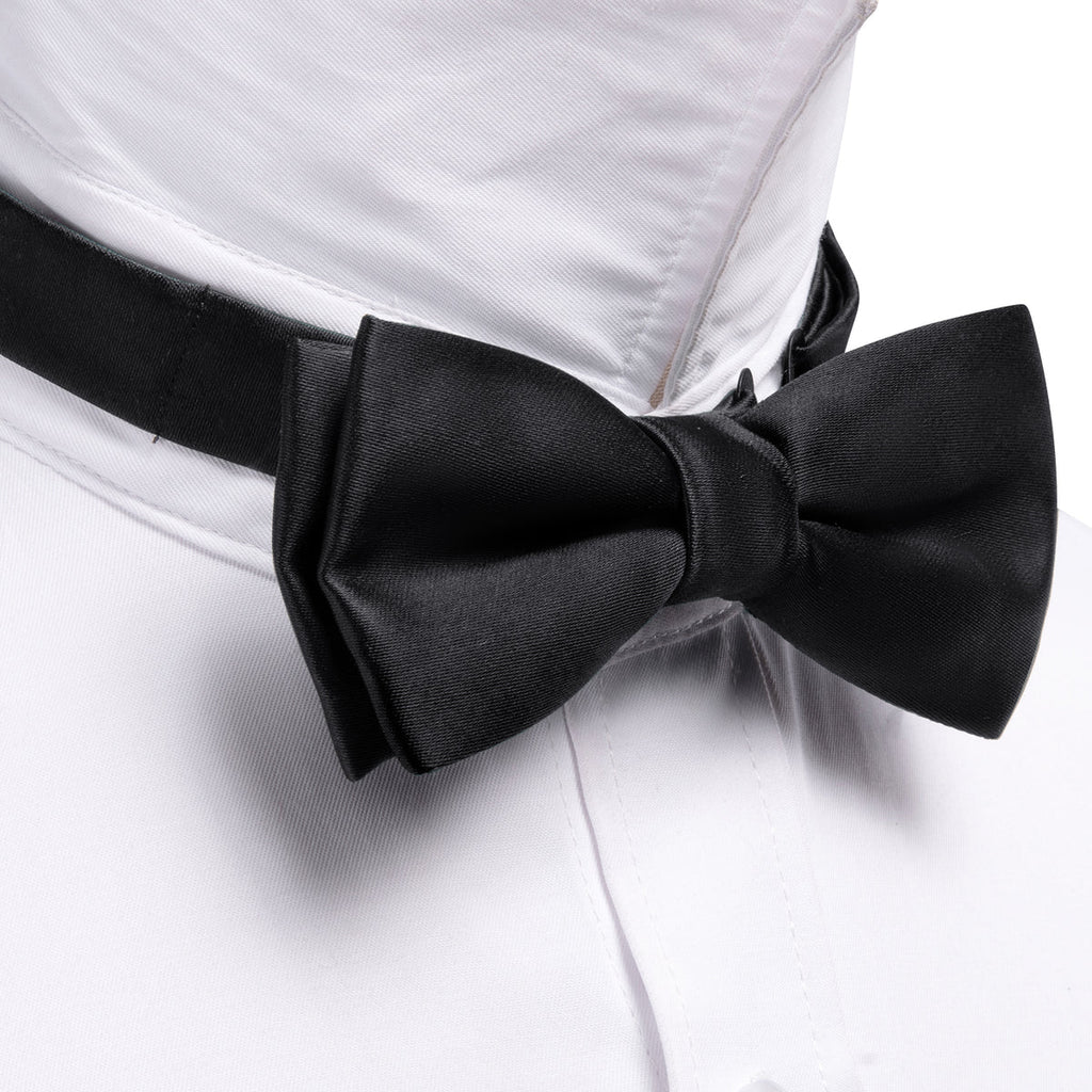 Black Solid Children Bow Tie Set - GentCrest - View 4