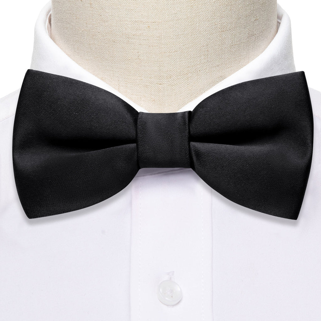 Black Solid Children Bow Tie Set - GentCrest - View 5