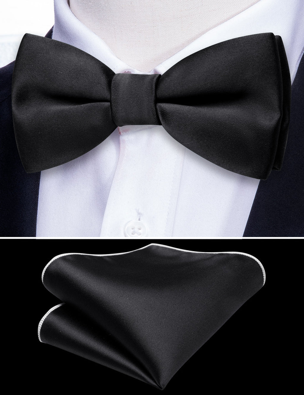 Black Solid Children Bow Tie Set - GentCrest - View 3