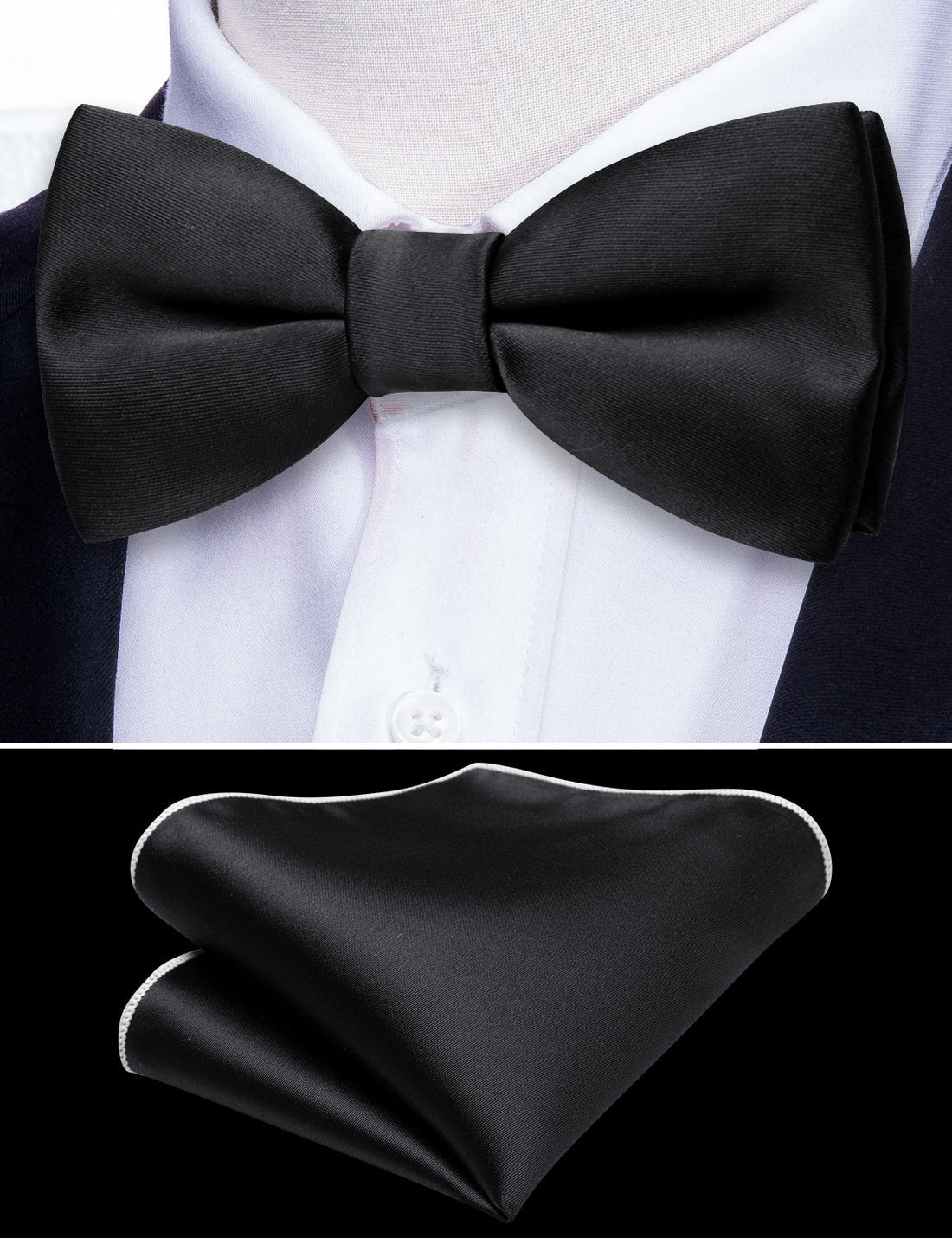 Black Solid Children Bow Tie Set - GentCrest - View 3