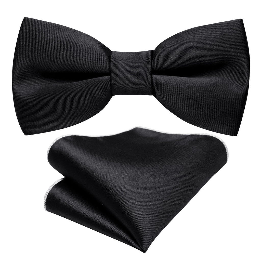 Black Solid Children Bow Tie Set - GentCrest