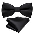 Black Solid Children Bow Tie Set - GentCrest