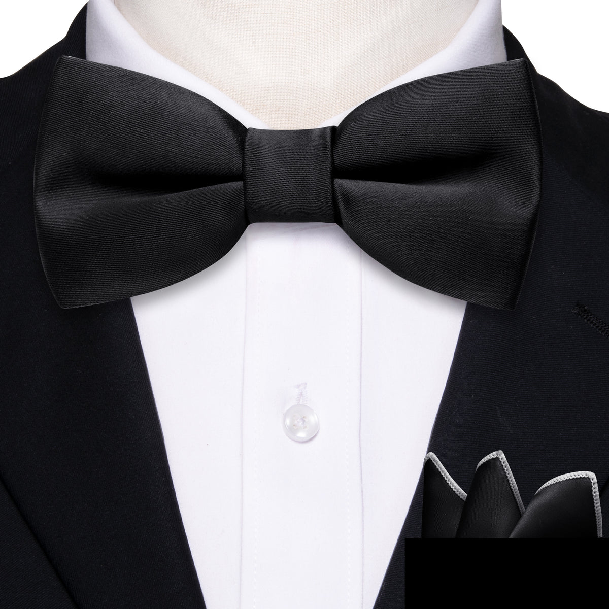 Black Solid Children Bow Tie Set - GentCrest - View 2
