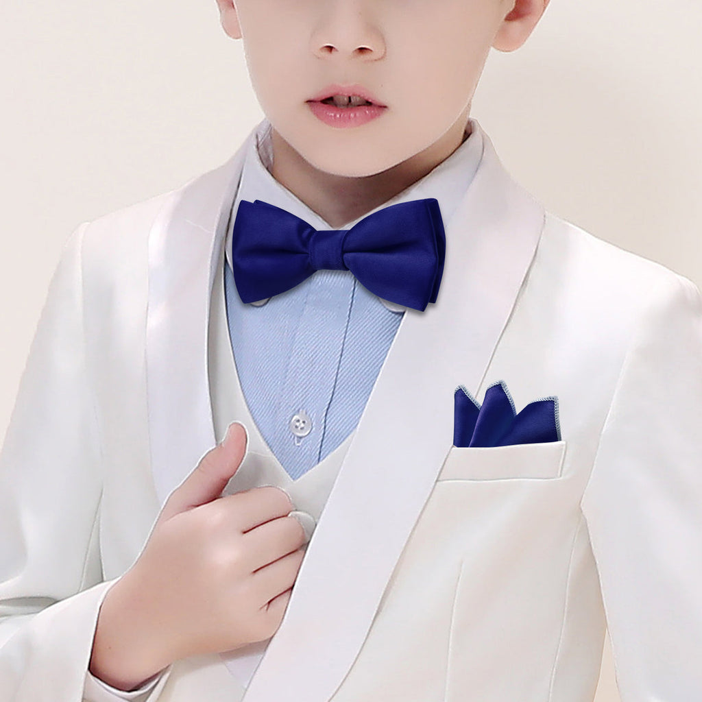 Ultra Marine Solid Kid's Bow Tie Set - GentCrest