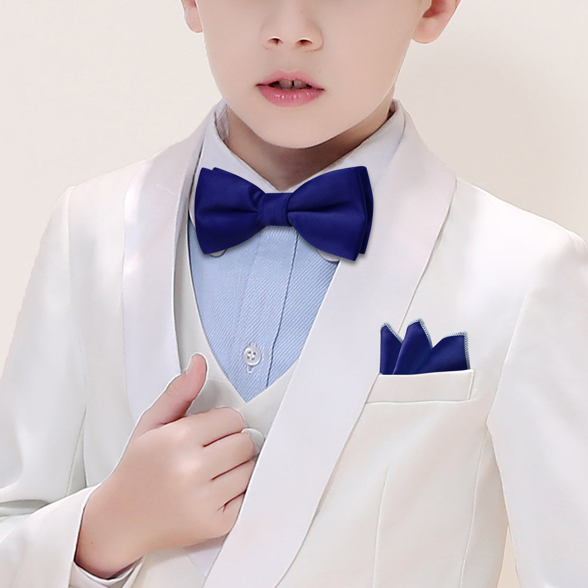 Ultra Marine Solid Kid's Bow Tie Set - GentCrest