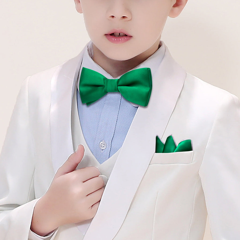 Light Green Solid Kids Bow Tie Set - GentCrest