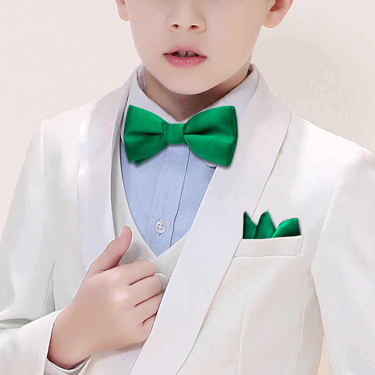 Light Green Solid Kids Bow Tie Set - GentCrest