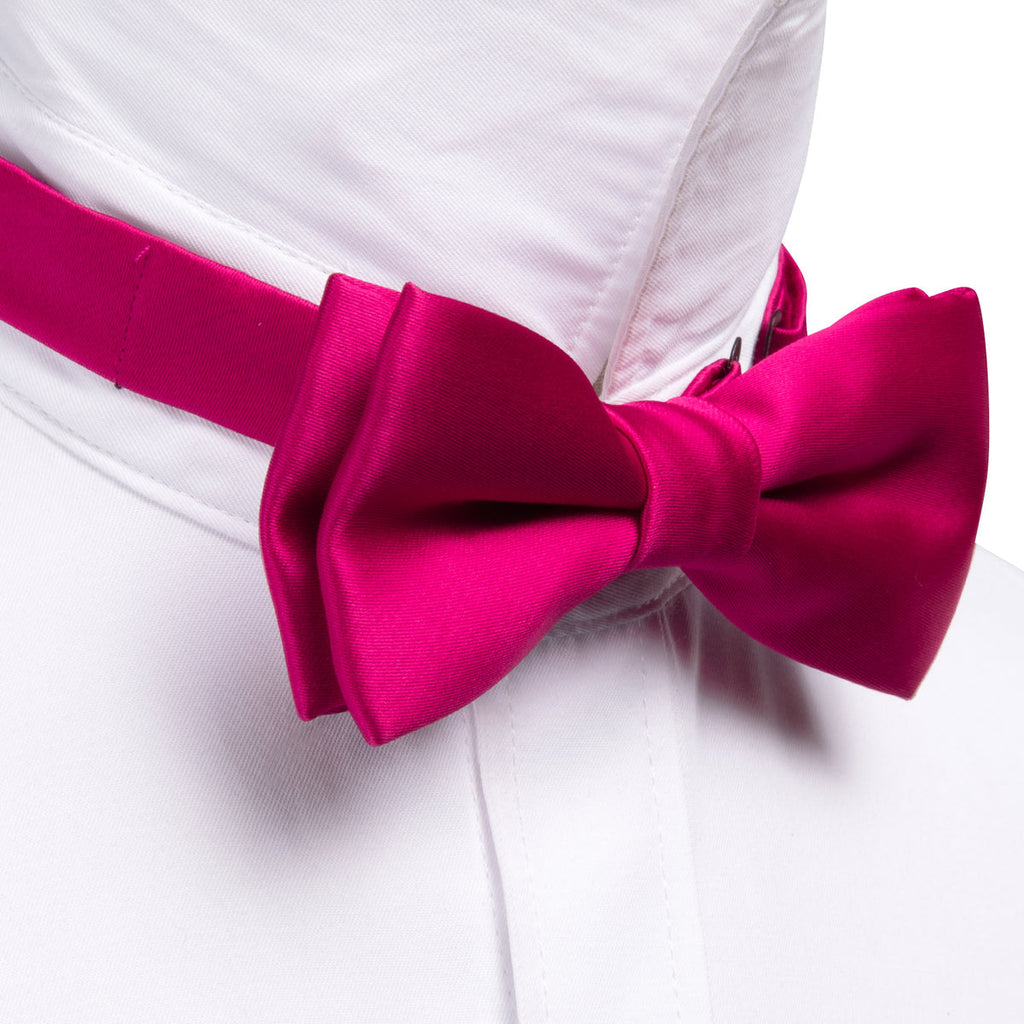 Rose Red Solid Silk Children Bow Tie Set - GentCrest - View 2
