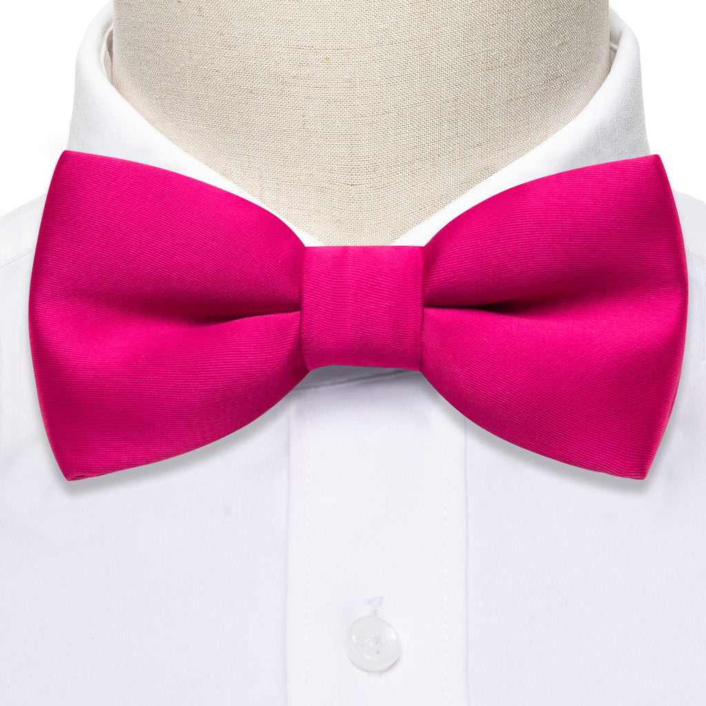 Rose Red Solid Silk Children Bow Tie Set - GentCrest - View 3