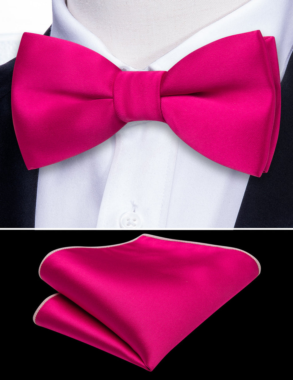 Rose Red Solid Silk Children Bow Tie Set - GentCrest - View 4