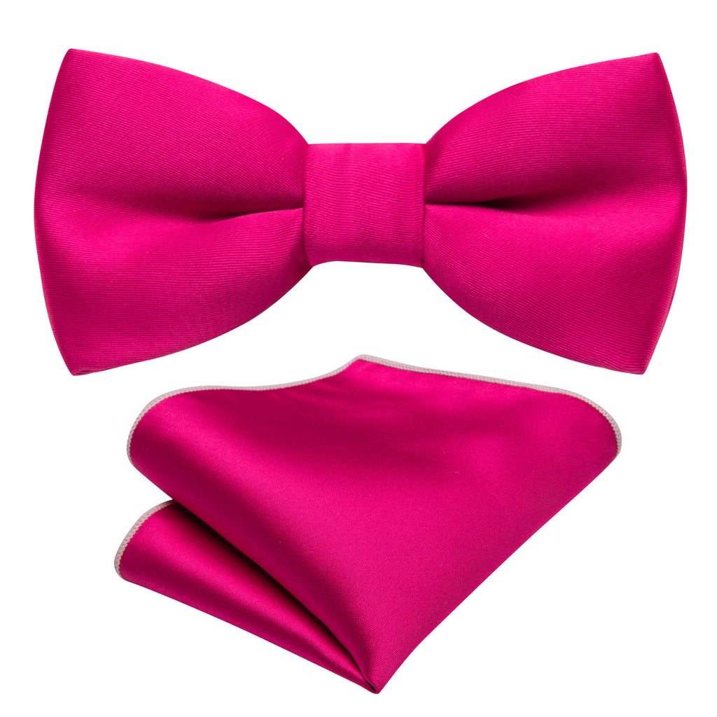Rose Red Solid Silk Children Bow Tie Set - GentCrest - View 5