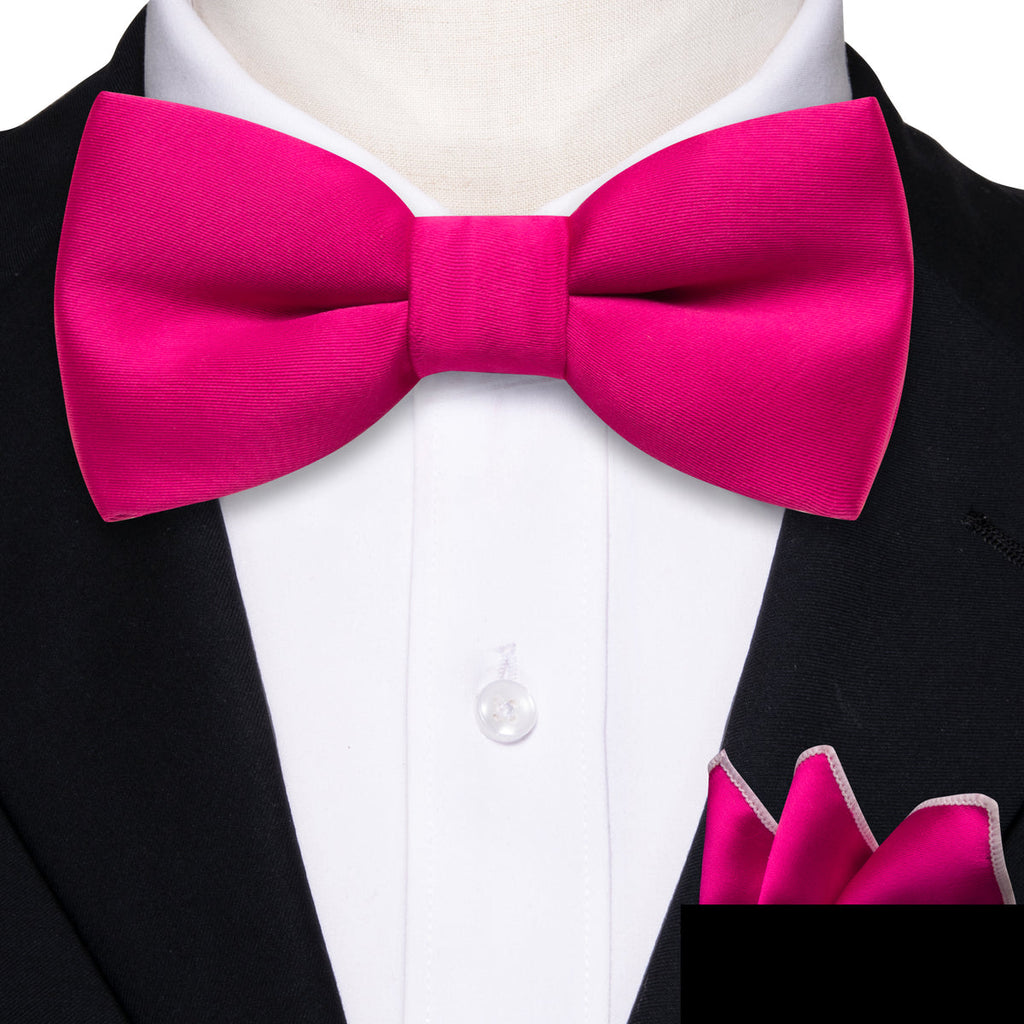 Rose Red Solid Silk Children Bow Tie Set - GentCrest - View 6