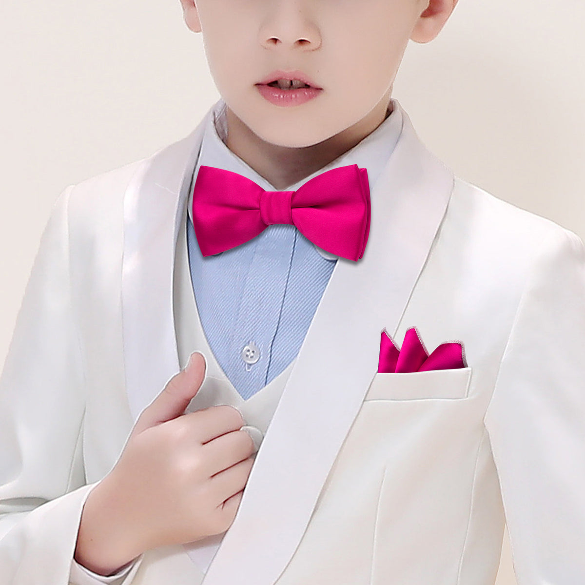Rose Red Solid Silk Children Bow Tie Set - GentCrest