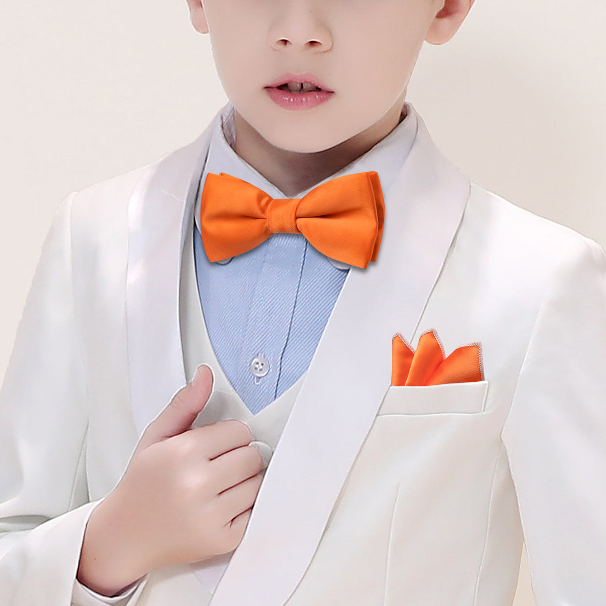 Orange Solid Kids Bow Tie Set - GentCrest