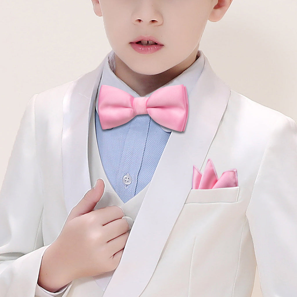 Pink Solid Children Bow Tie Set - GentCrest