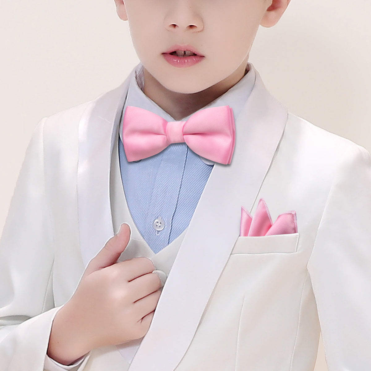 Pink Solid Children Bow Tie Set - GentCrest