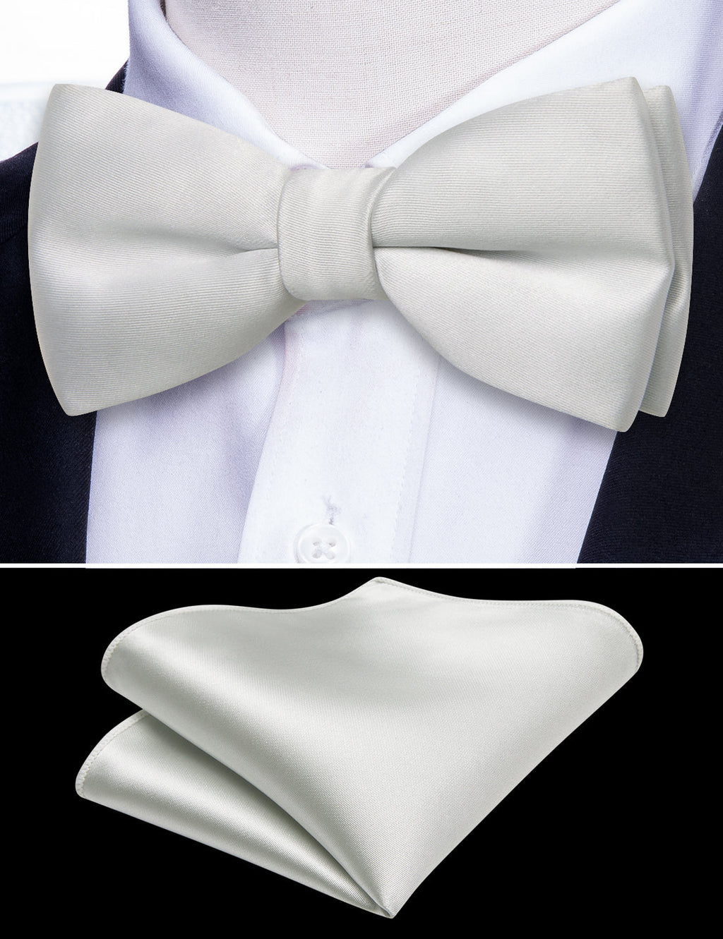 Grey White Solid Kids Bow Tie Set - GentCrest - View 2