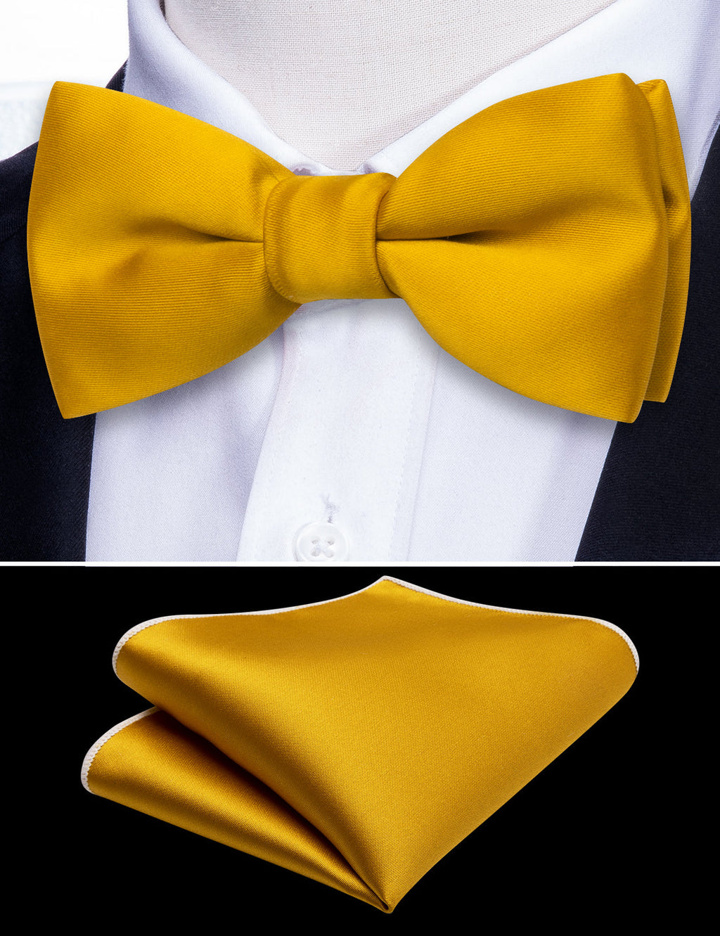 Golden Yellow Solid Kids Bow Tie Set - GentCrest - View 2