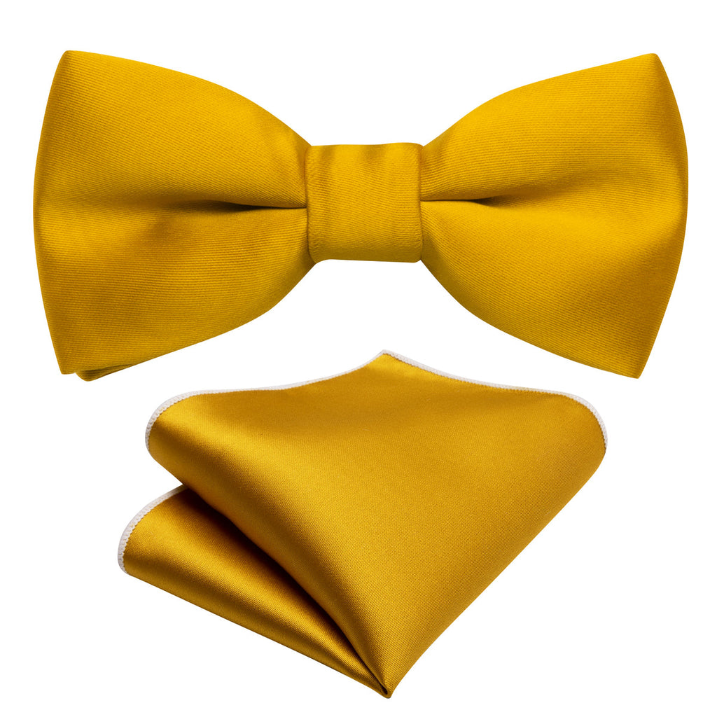 Golden Yellow Solid Kids Bow Tie Set - GentCrest - View 5