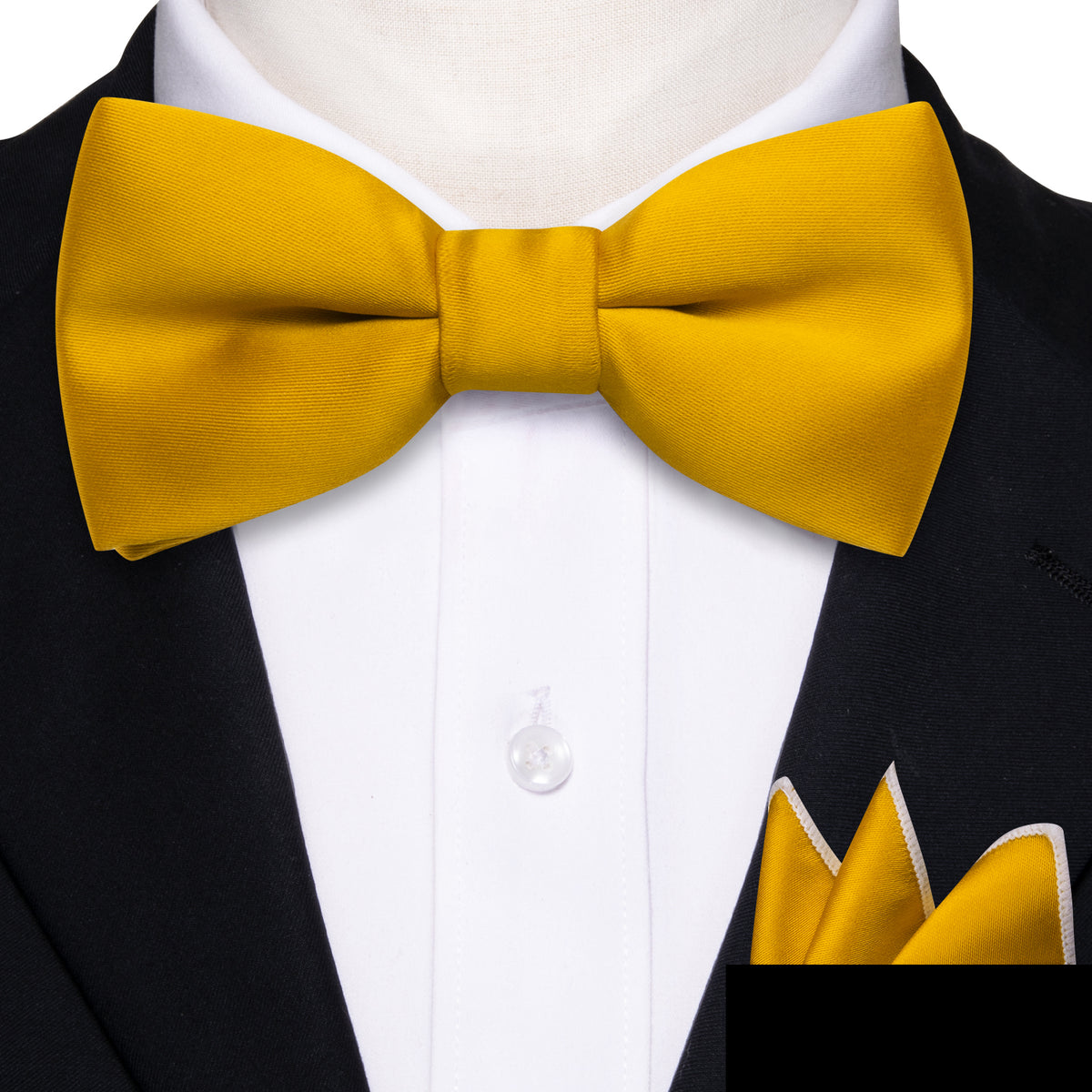 Golden Yellow Solid Kids Bow Tie Set - GentCrest - View 6