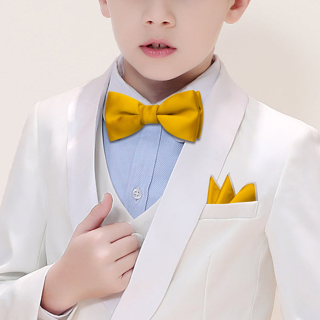 Golden Yellow Solid Kids Bow Tie Set - GentCrest