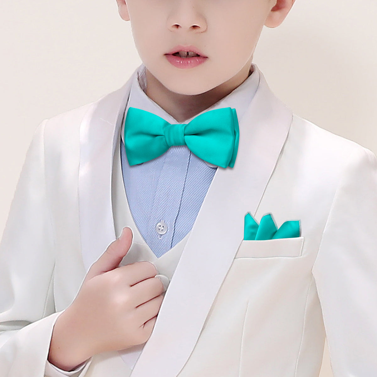 Aqua Solid Kids Bow Tie Set - GentCrest
