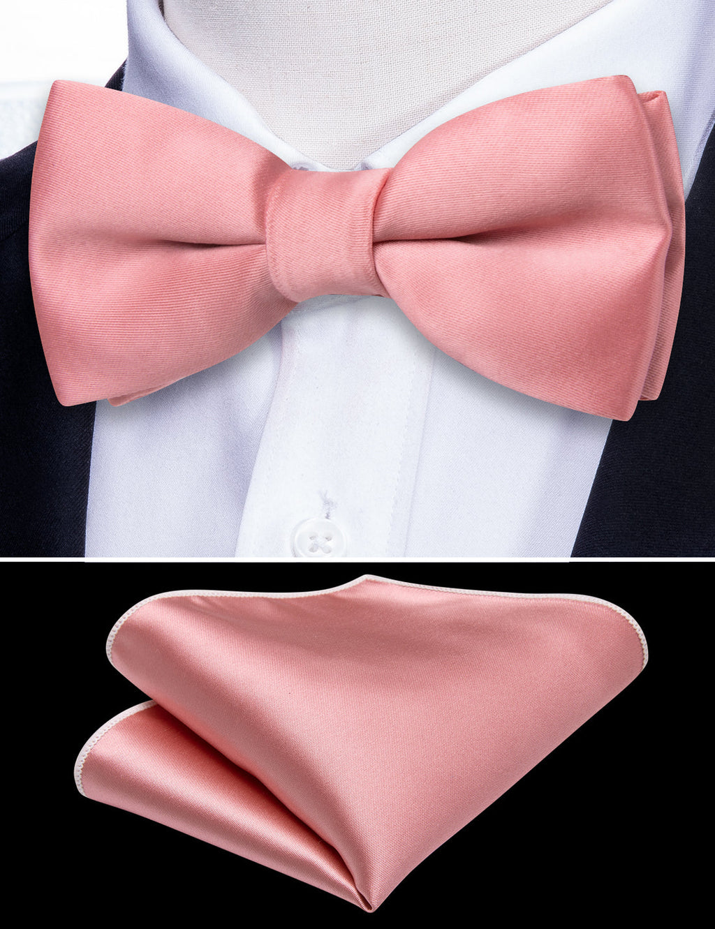 Light Coral Solid Kids Bow Tie Set - GentCrest - View 4
