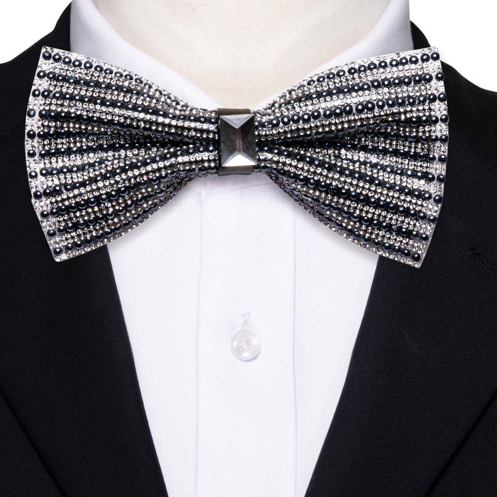 Black White Shining Rhinestones Wedding Bow Tie Set - GentCrest