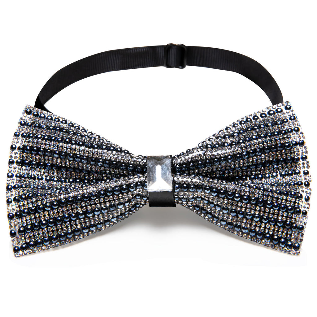 Black White Shining Rhinestones Wedding Bow Tie Set - GentCrest - View 2