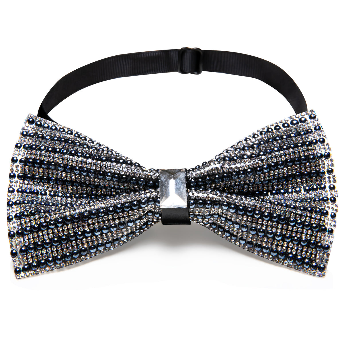 Black White Shining Rhinestones Wedding Bow Tie Set - GentCrest - View 2
