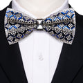 Shining Blue White Plaid Rhinestones Bow Tie Set - GentCrest