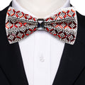 Shining Red White Plaid Rhinestones Bow Tie Set - GentCrest