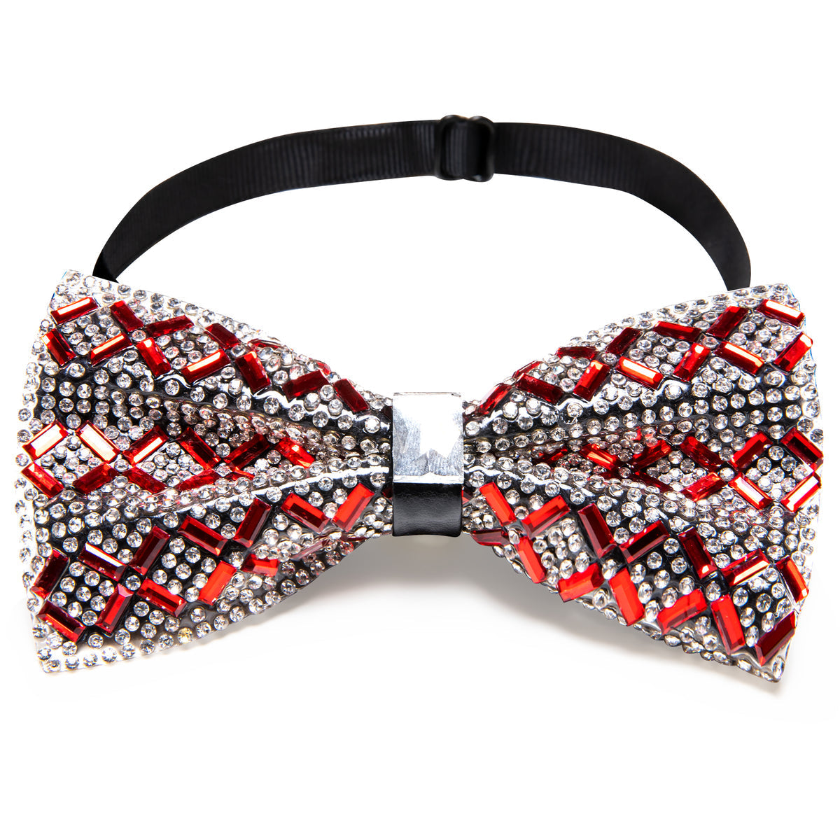 Shining Red White Plaid Rhinestones Bow Tie Set - GentCrest - View 4